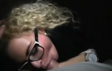 Blonde girl in glasses paid for sex