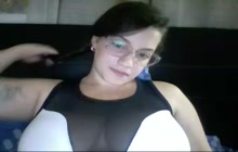 Horny brunette teen with big glasses